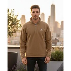 Straight Down Men's 1/4 Zip Sweatshirt Long Sleeve Cotton Pullover Size L Tan